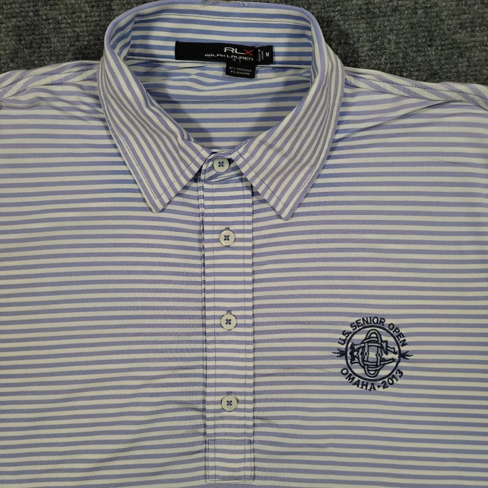 Rlx Polo Ralph Lauren Polo Shirt Mens M Blue Striped Performance‎ U.S  Sr Open
